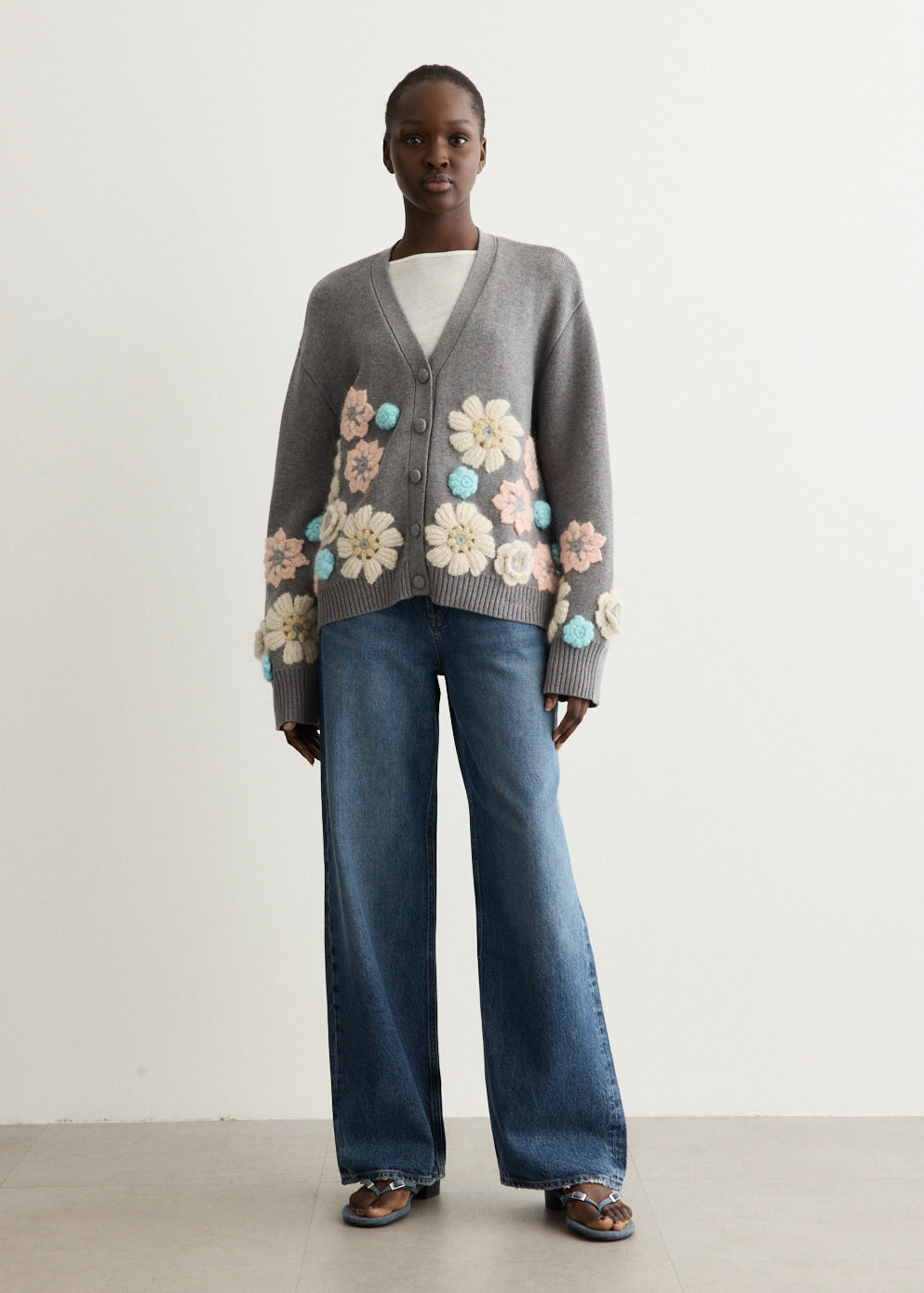 Cotton Cashmere Flower Cardigan