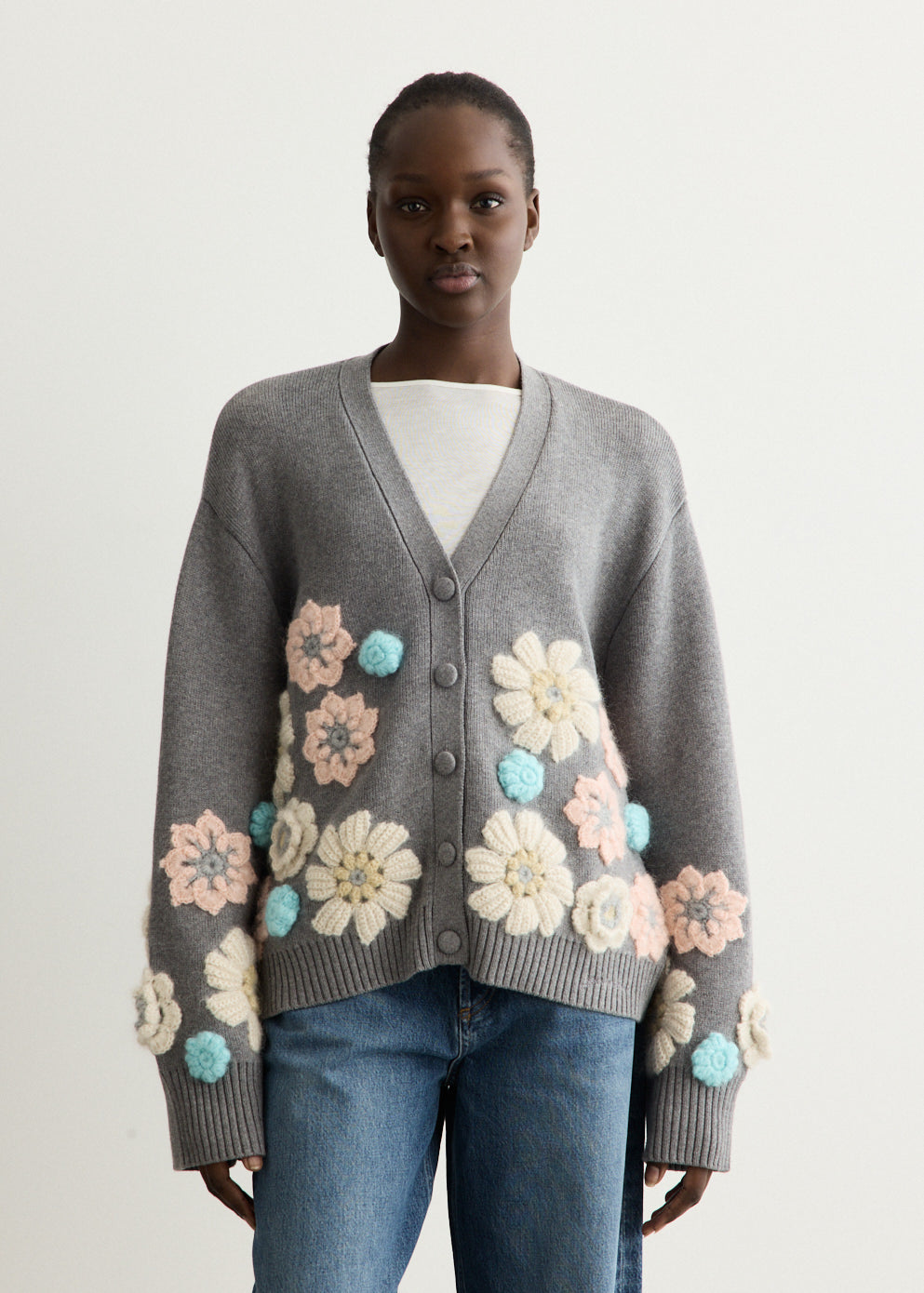 Cotton Cashmere Flower Cardigan