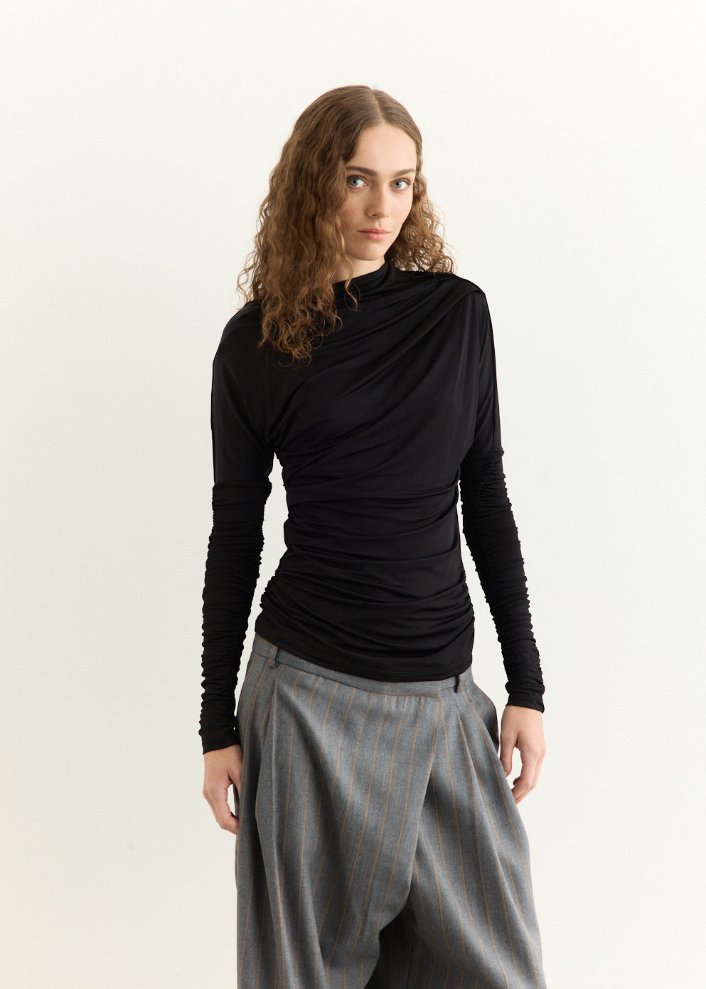 Shiny Jersey Ruched Top