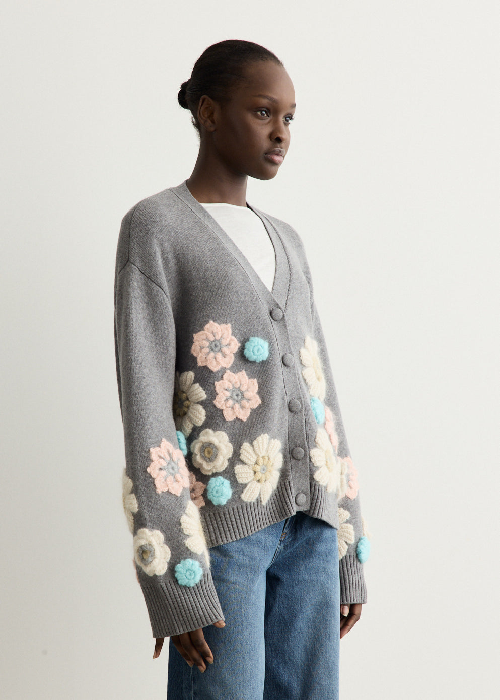 Cotton Cashmere Flower Cardigan