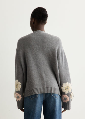 Cotton Cashmere Flower Cardigan