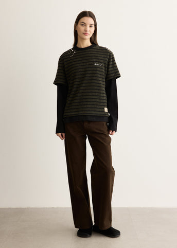 Unisex Studded Stripe Layered Sweater