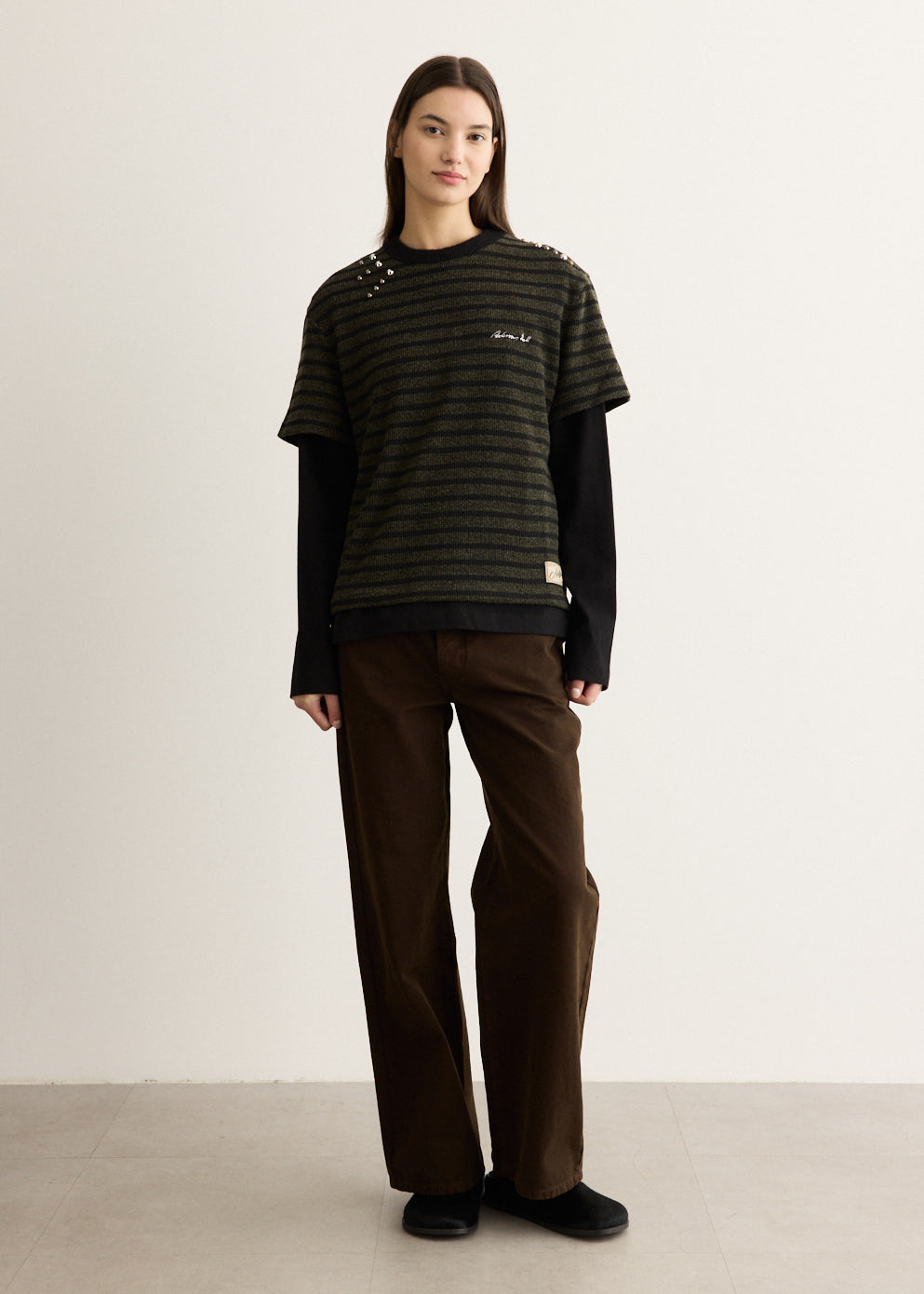 Unisex Studded Stripe Layered Sweater