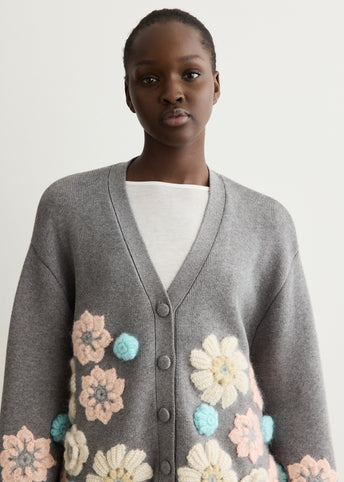 Cotton Cashmere Flower Cardigan