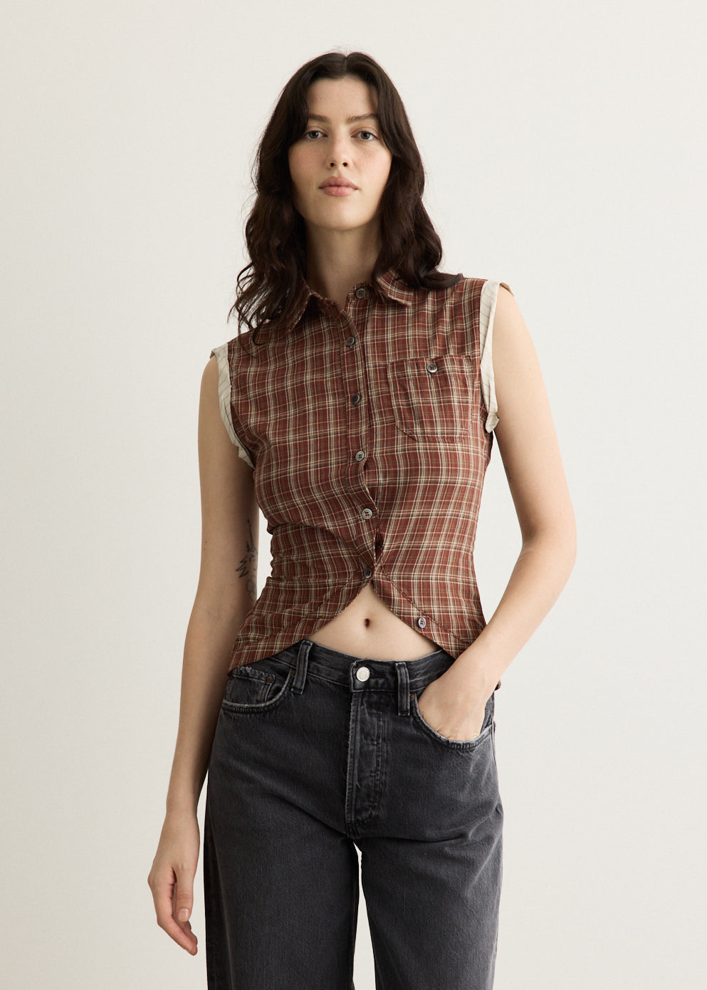 Check Sleeveless Shirt