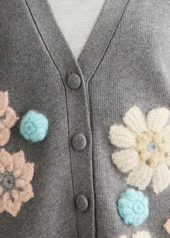 Cotton Cashmere Flower Cardigan
