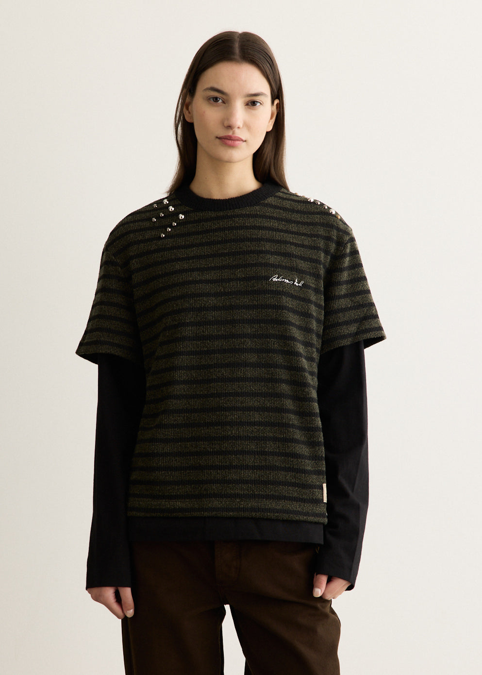 Unisex Studded Stripe Layered Sweater