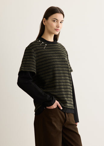 Unisex Studded Stripe Layered Sweater