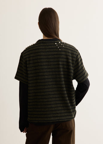 Unisex Studded Stripe Layered Sweater