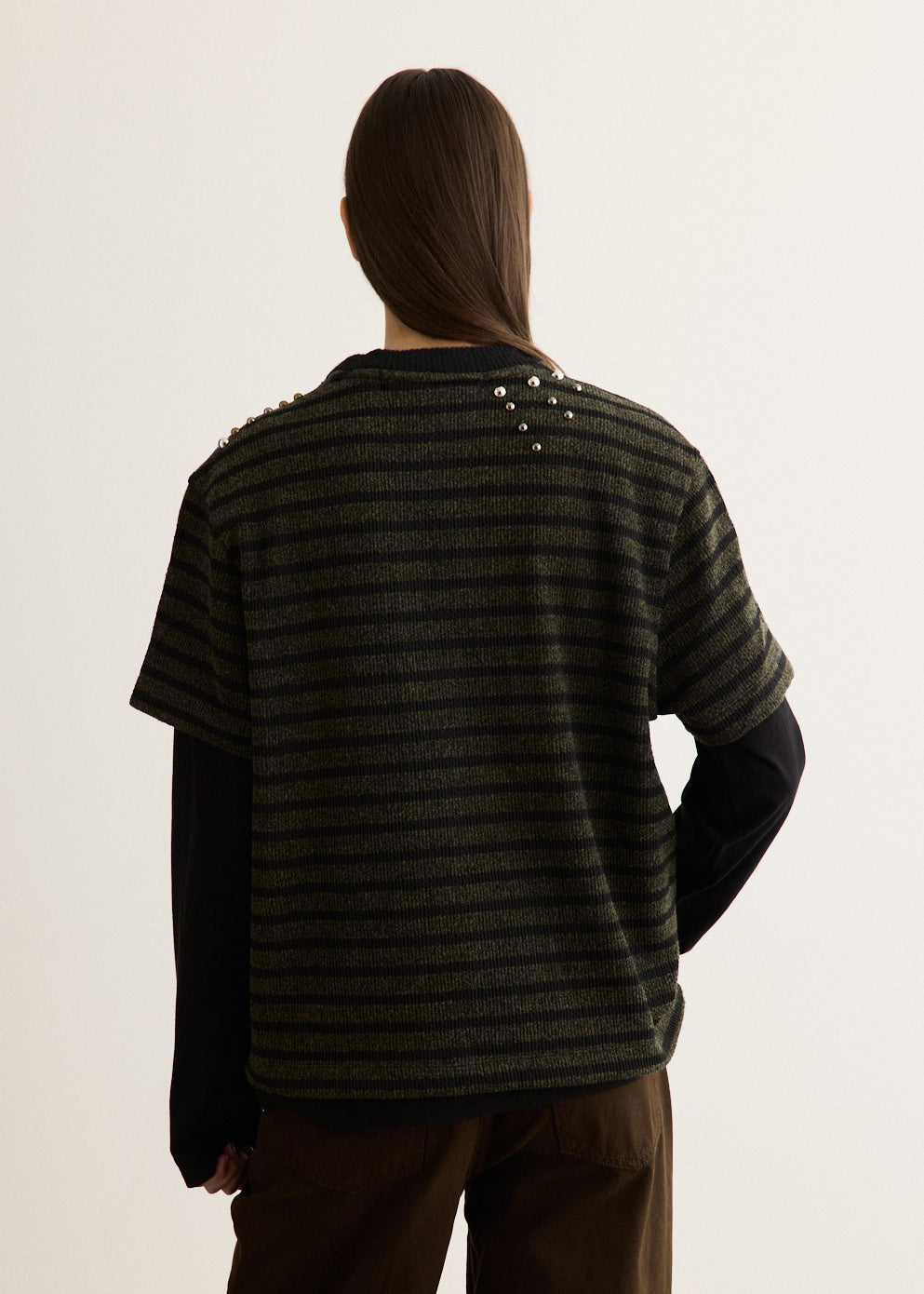 Unisex Studded Stripe Layered Sweater