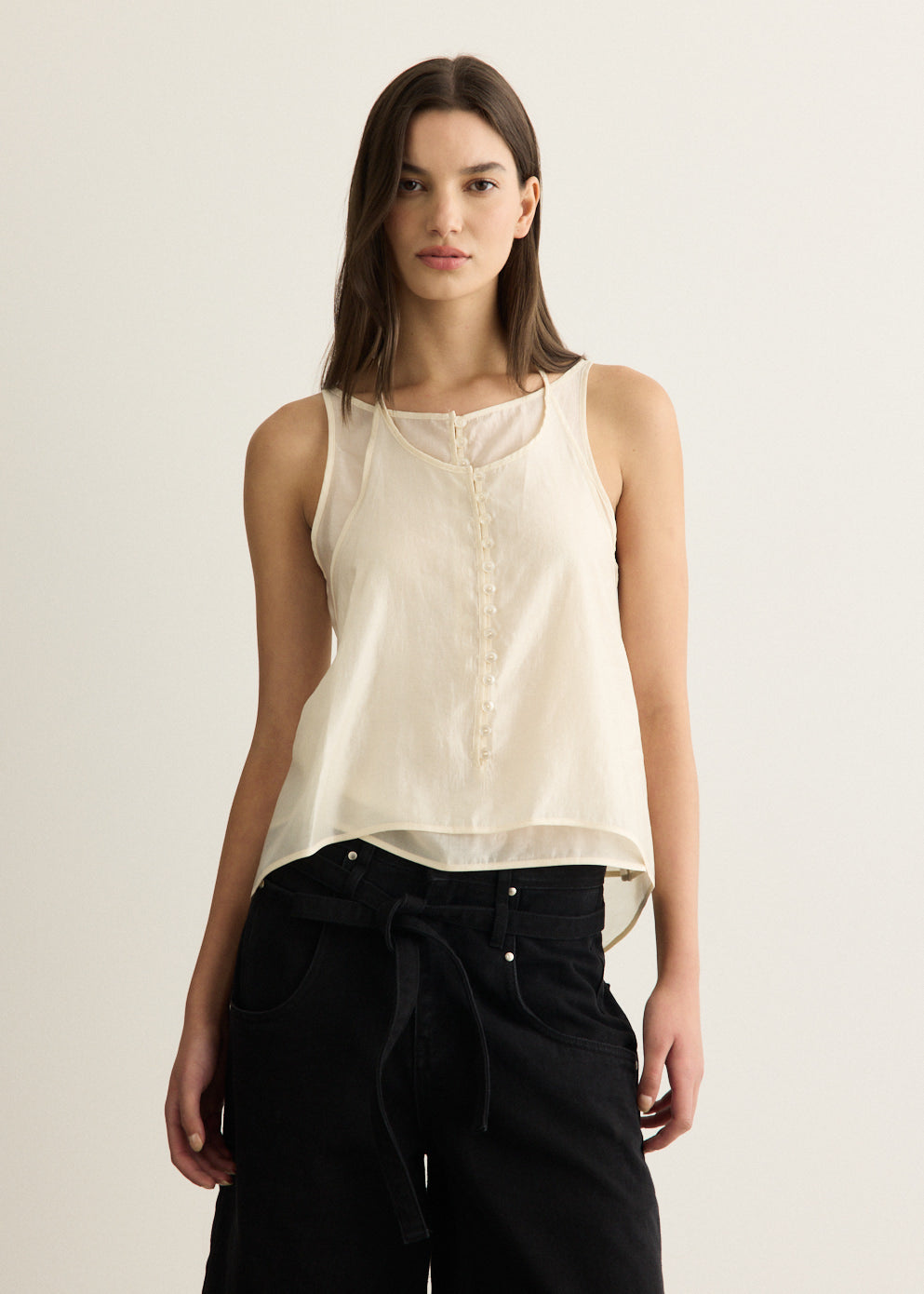 Incu Exclusive See-through Button Loop Top