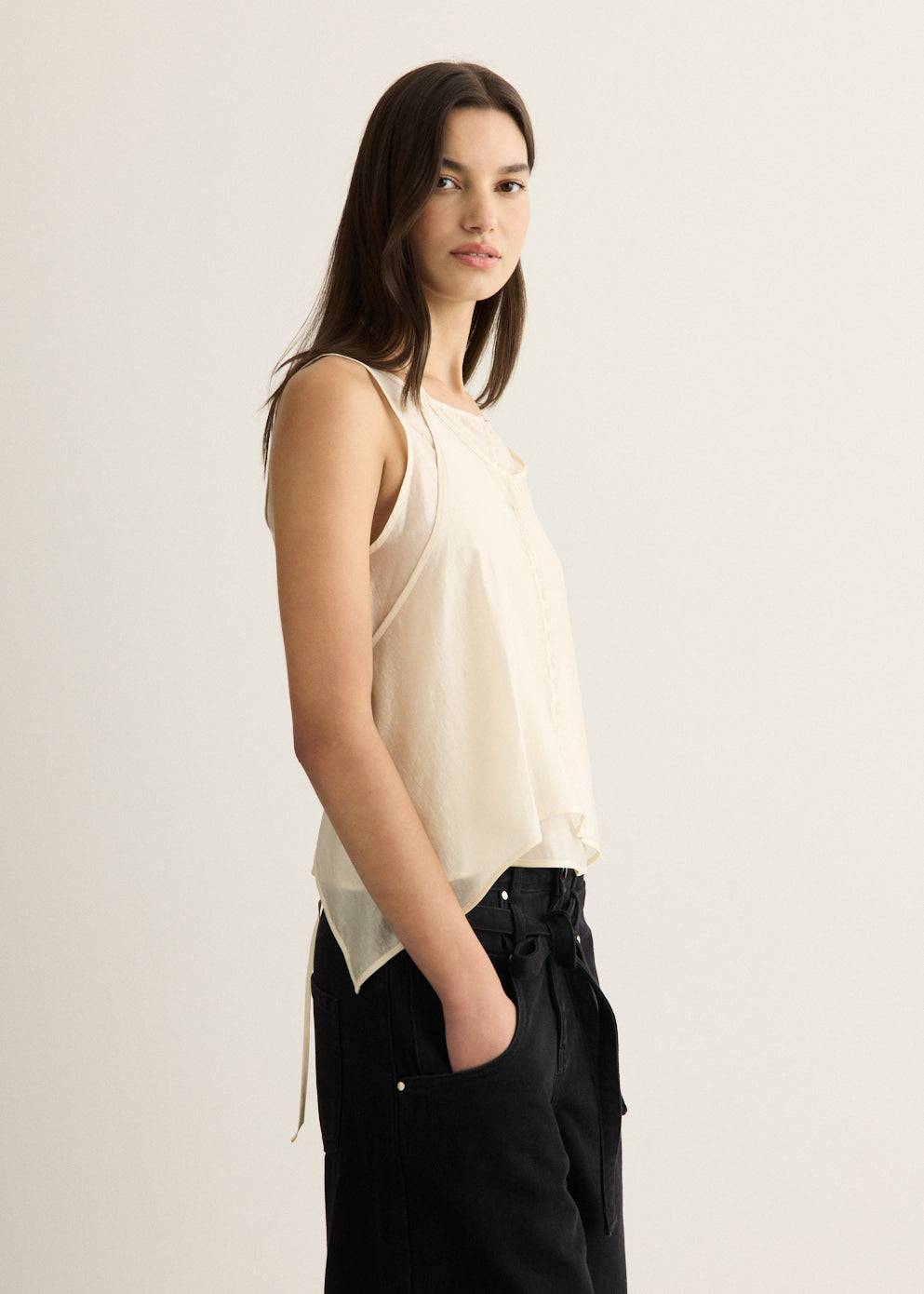 Incu Exclusive See-through Button Loop Top
