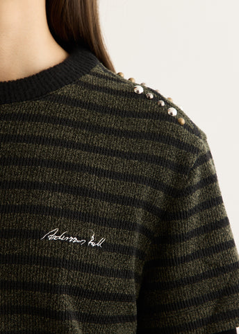 Unisex Studded Stripe Layered Sweater