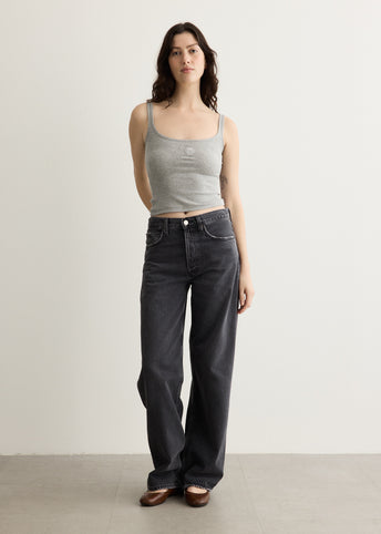 Moon Logo Ribbed Jersey Crop Tank Top