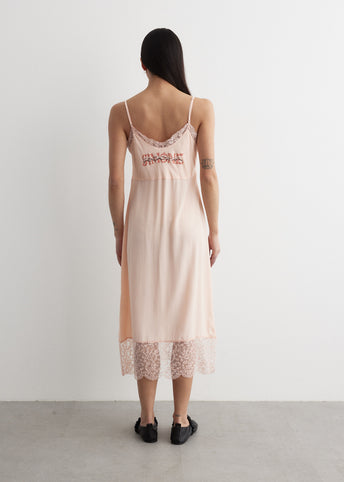 Graphic Slip Dress With Lace Trim