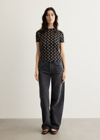 Moon Printed Jersey Short Sleeve Crewneck Top