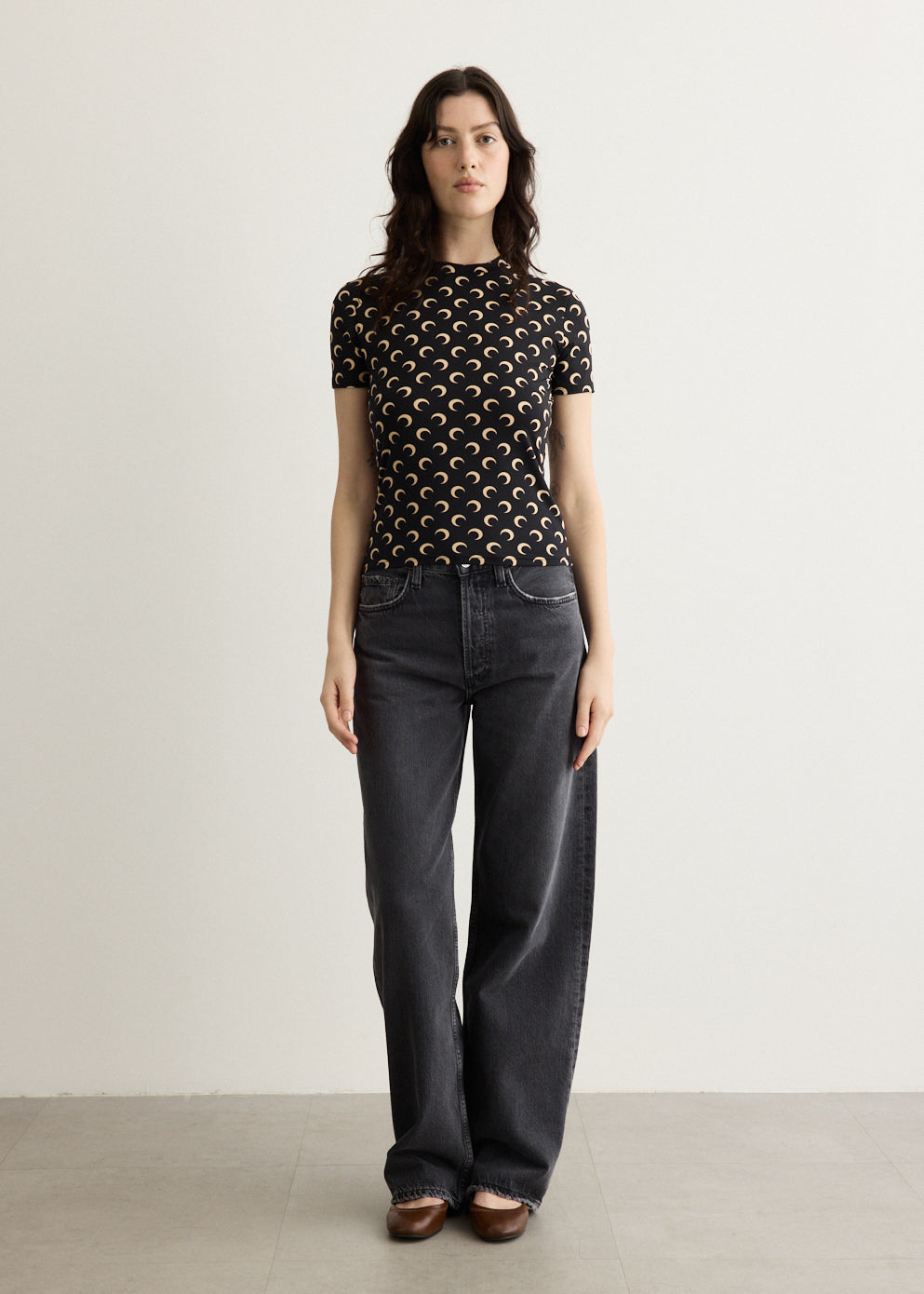 Moon Printed Jersey Short Sleeve Crewneck Top