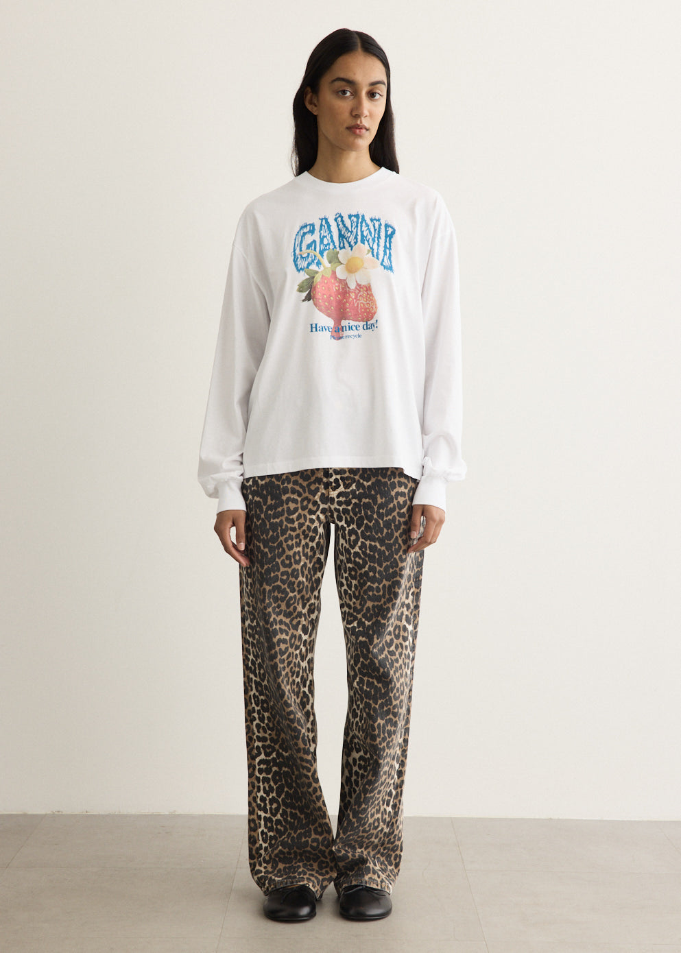 Basic Cotton Jersey Long Sleeve Strawberry T-Shirt