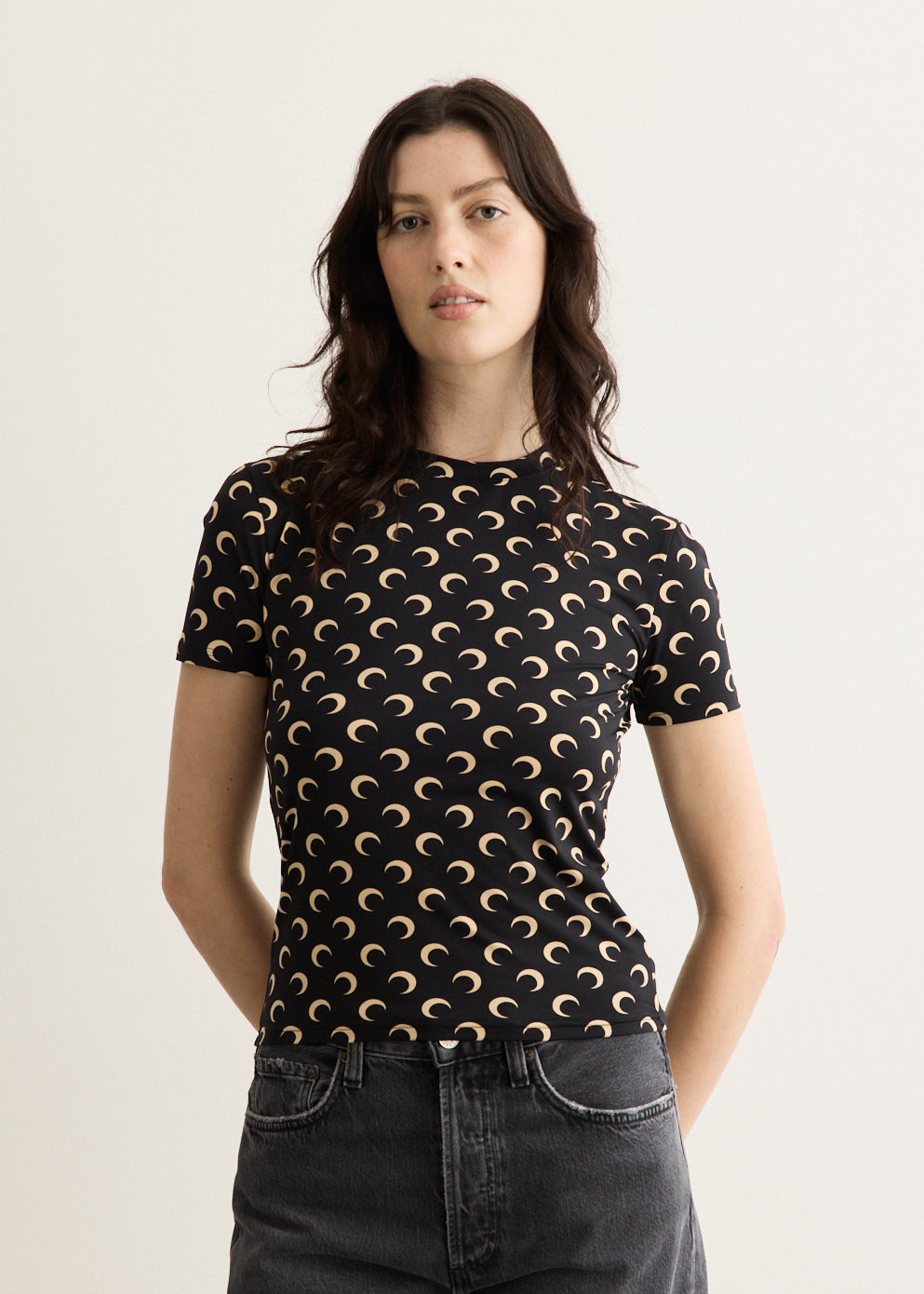 Moon Printed Jersey Short Sleeve Crewneck Top