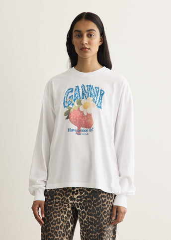 Basic Cotton Jersey Long Sleeve Strawberry T-Shirt