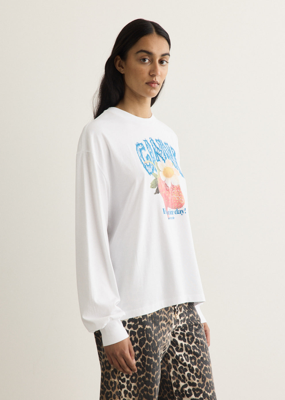 Basic Cotton Jersey Long Sleeve Strawberry T-Shirt