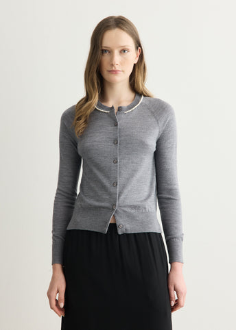 Embellished Classic Merino Silk Cardigan
