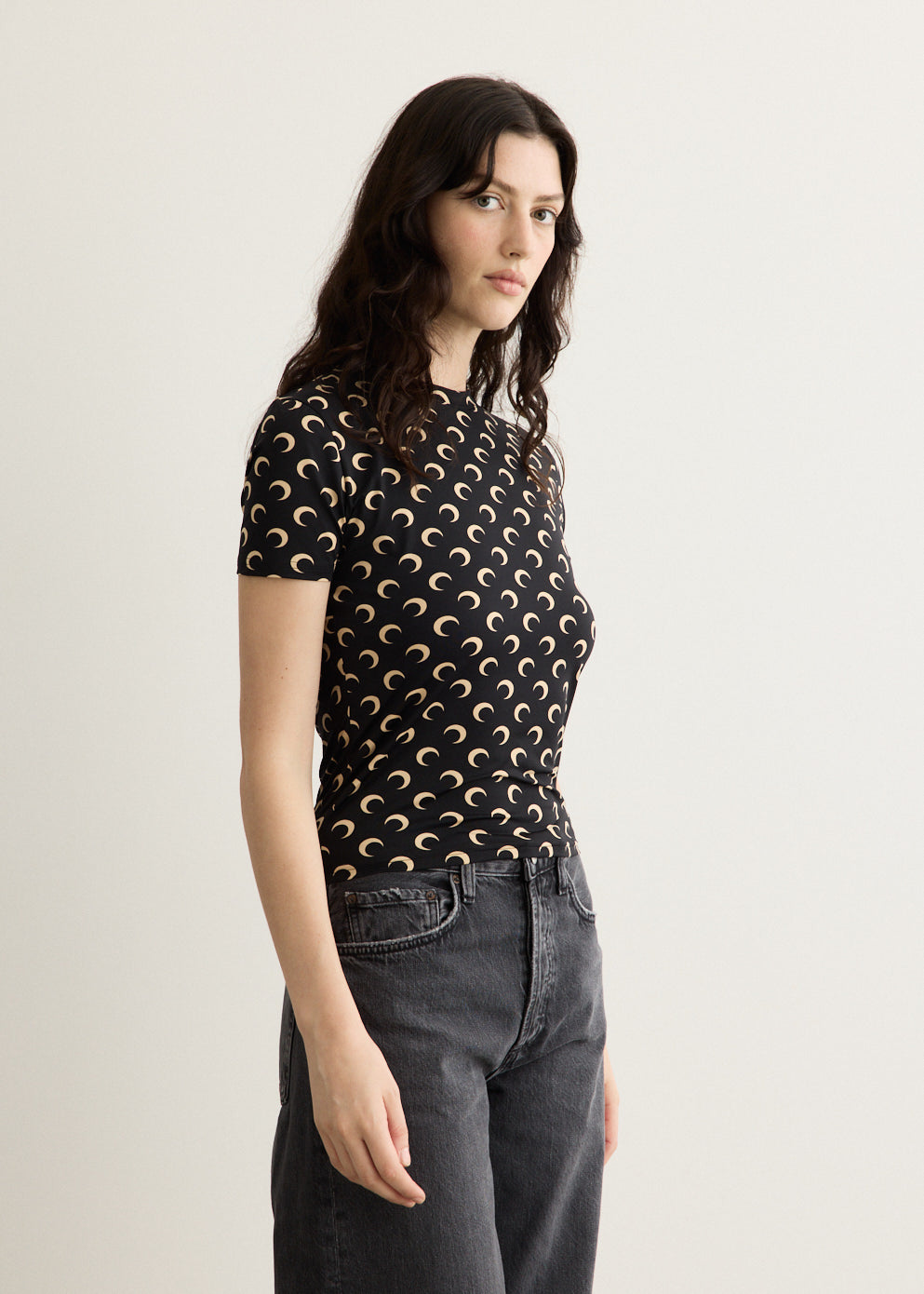 Moon Printed Jersey Short Sleeve Crewneck Top