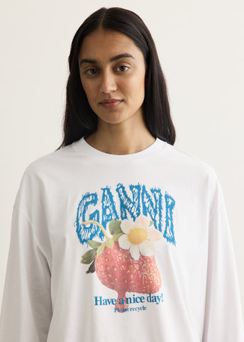 Basic Cotton Jersey Long Sleeve Strawberry T-Shirt