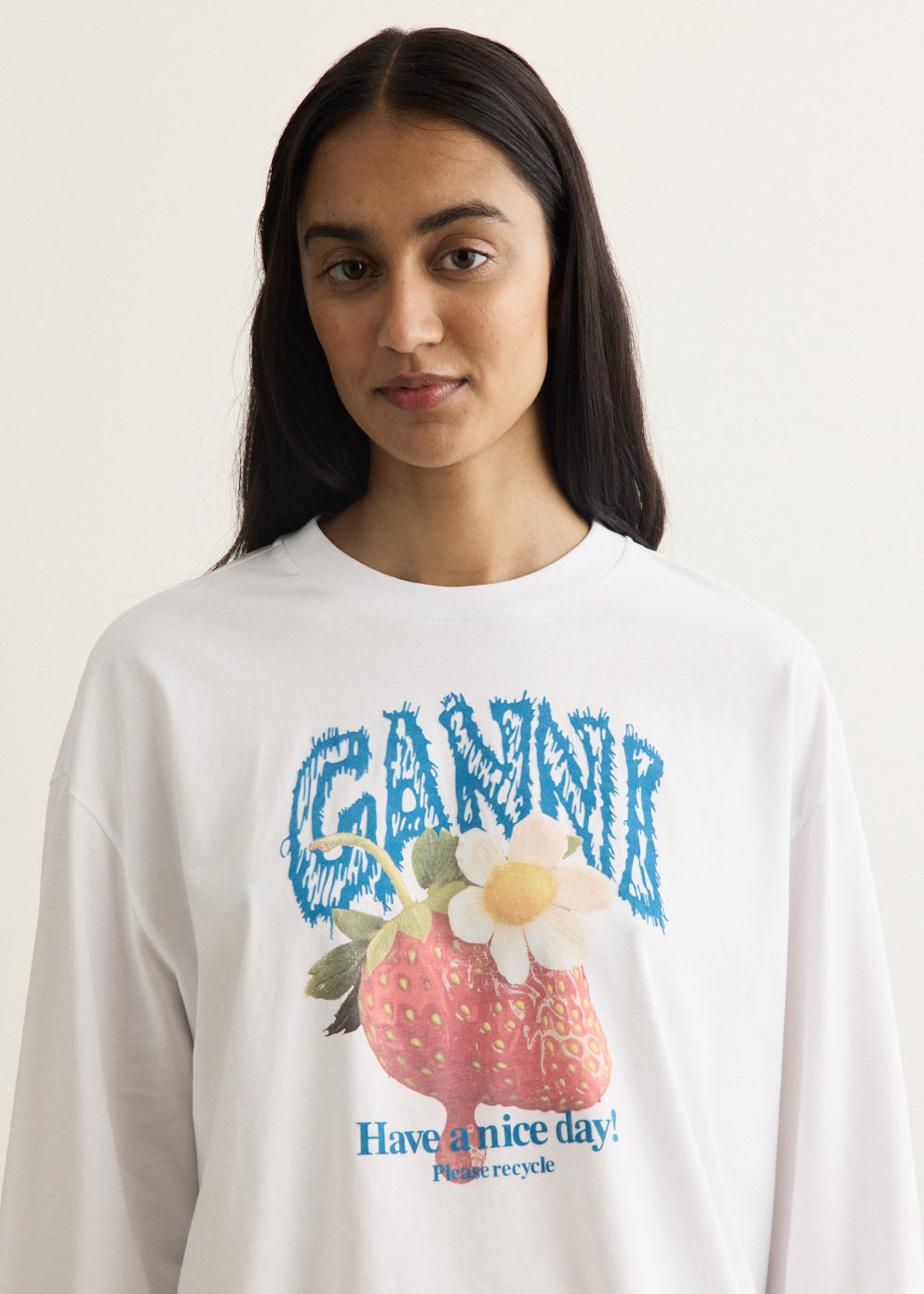 Basic Cotton Jersey Long Sleeve Strawberry T-Shirt