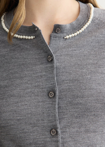 Embellished Classic Merino Silk Cardigan
