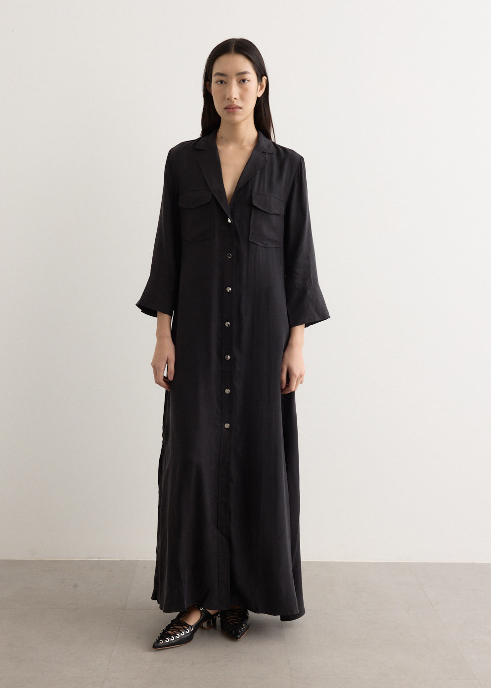 Fluid Cupro Maxi Shirt Dress