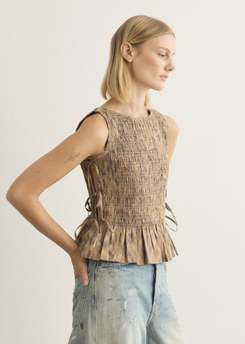 Printed Stretch Cotton Smocked Tie String Top