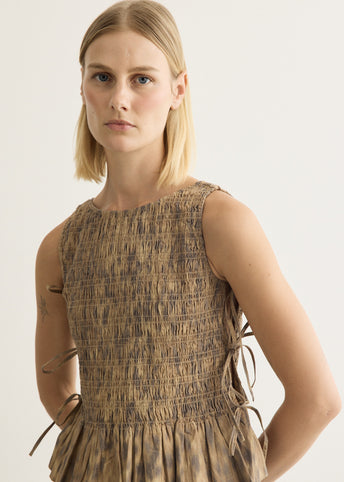 Printed Stretch Cotton Smocked Tie String Top