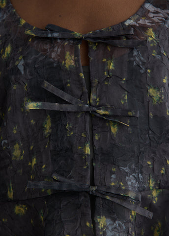 Printed Shibori Organza Sun Cut Peplum Blouse