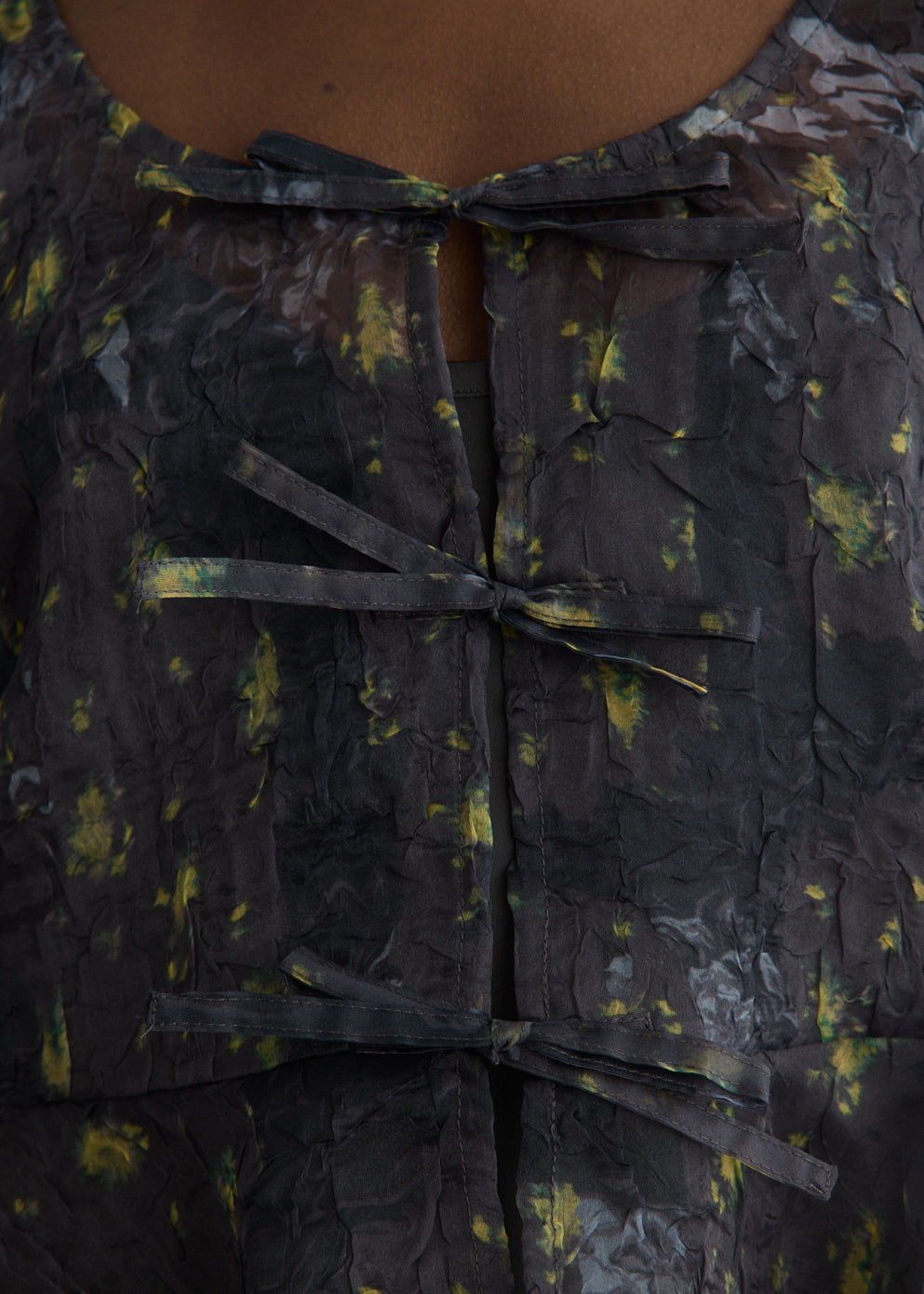 Printed Shibori Organza Sun Cut Peplum Blouse