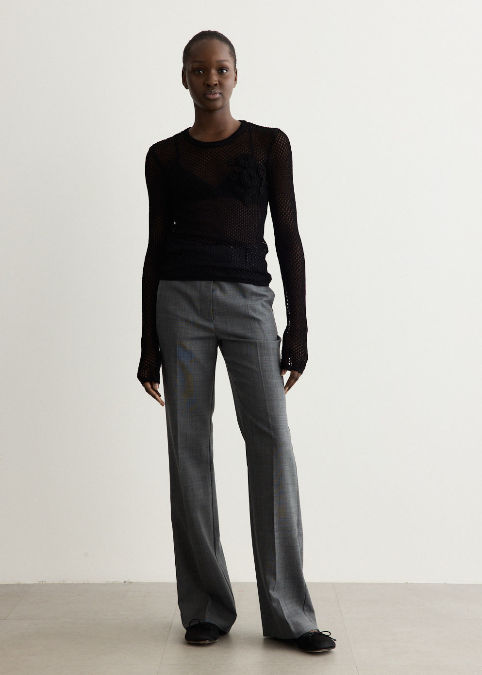 Mesh Pointelle Long-Sleeve T-Shirt