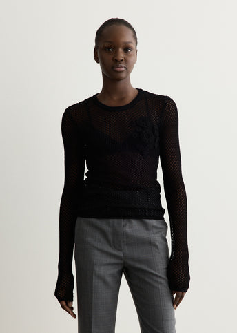 Mesh Pointelle Long-Sleeve T-Shirt