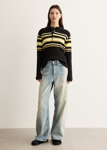 Layered Collar Pit Stripe Polo Sweater