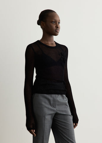 Mesh Pointelle Long-Sleeve T-Shirt