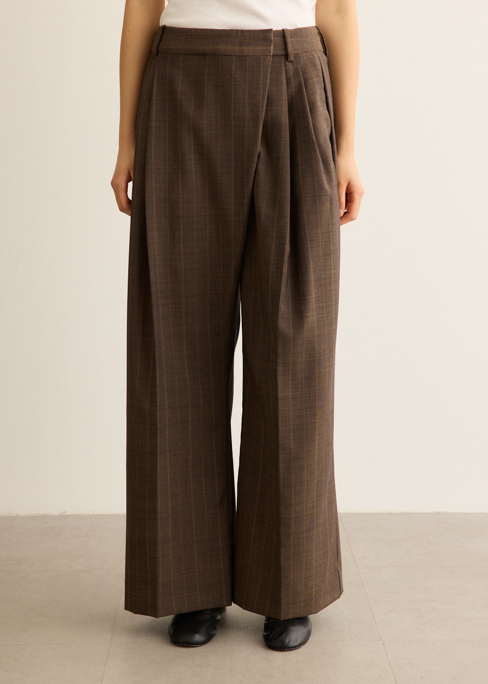 Light Wool Melange Stripe Wrap Pants