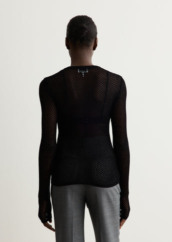 Mesh Pointelle Long-Sleeve T-Shirt