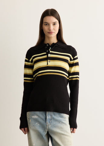 Layered Collar Pit Stripe Polo Sweater
