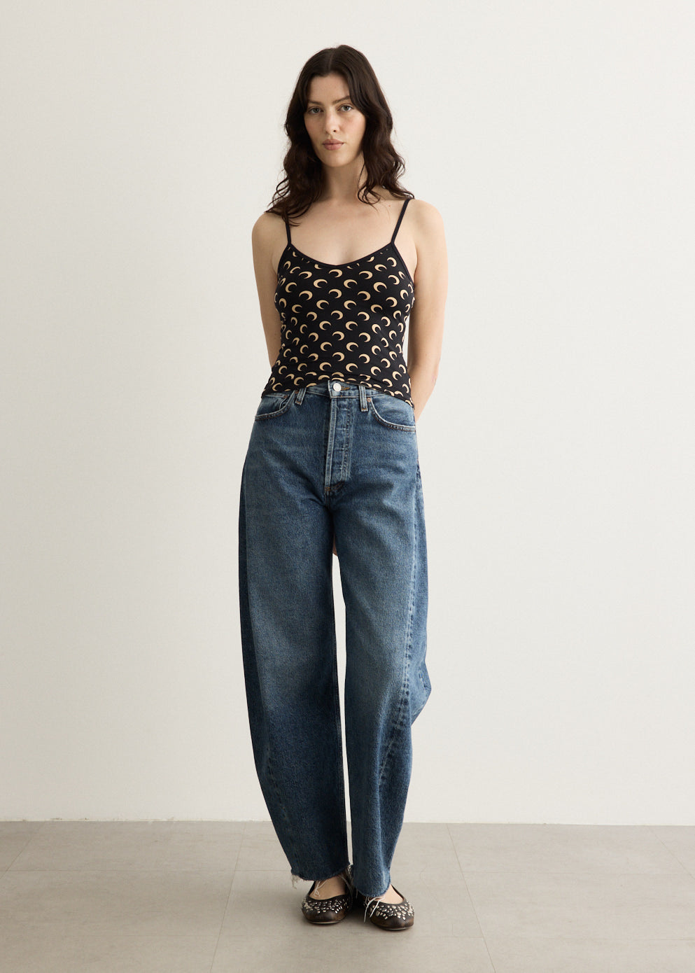 Moon Printed Jersey Straps Top