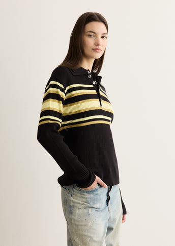 Layered Collar Pit Stripe Polo Sweater