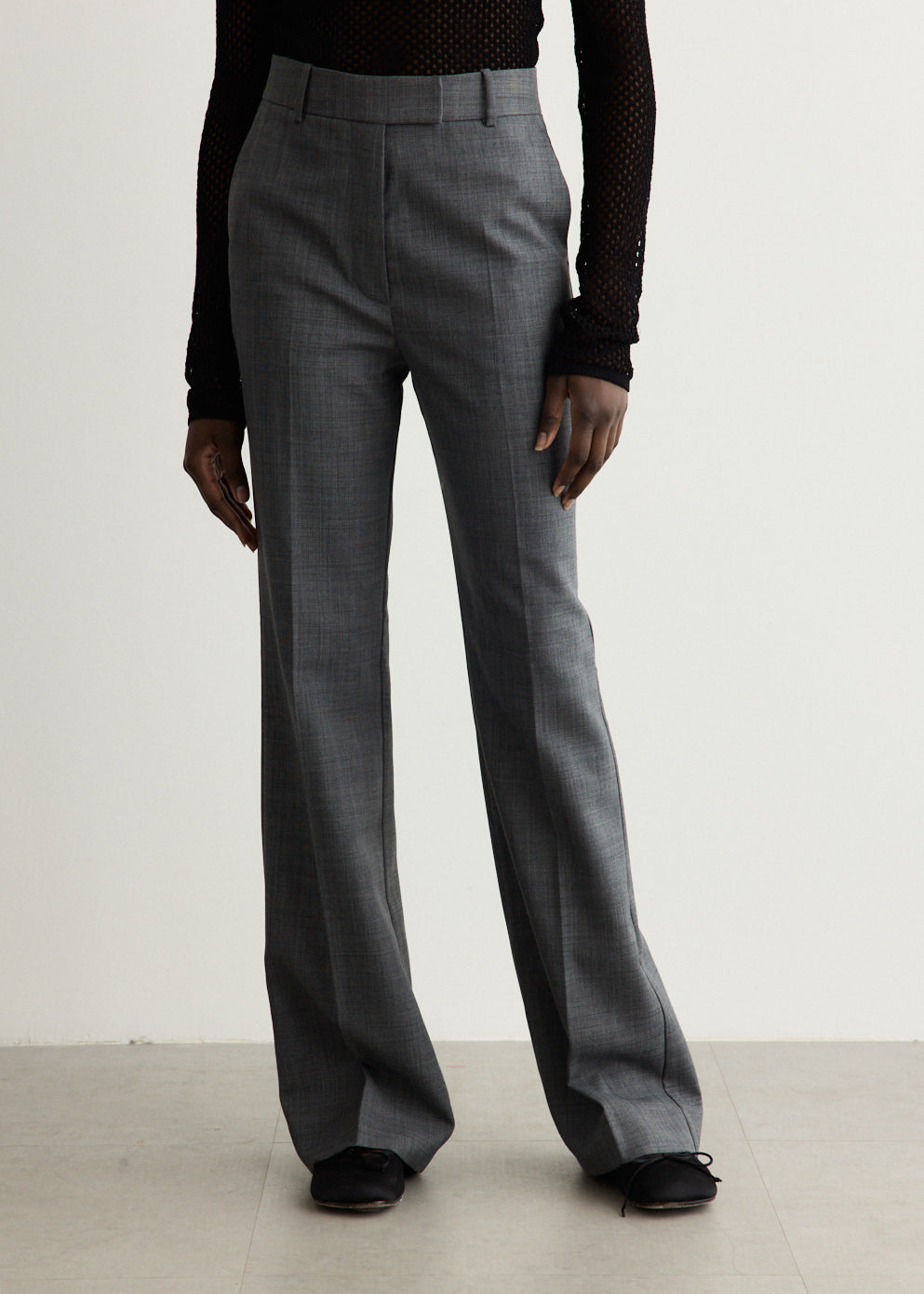 Wool Melange Suiting Straight Pants
