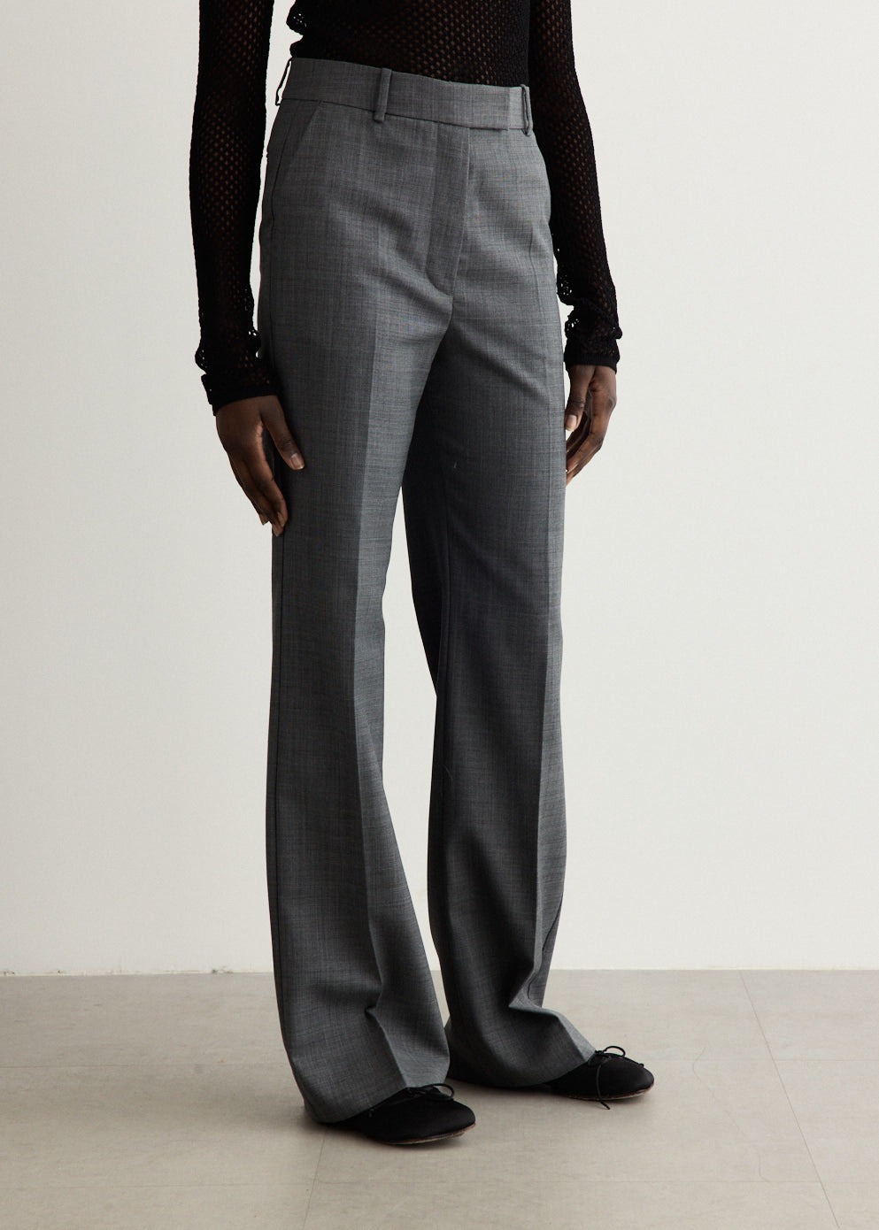 Wool Melange Suiting Straight Pants