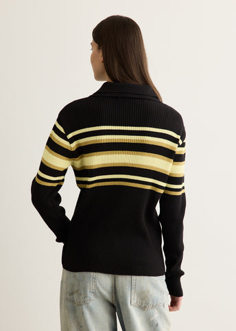 Layered Collar Pit Stripe Polo Sweater