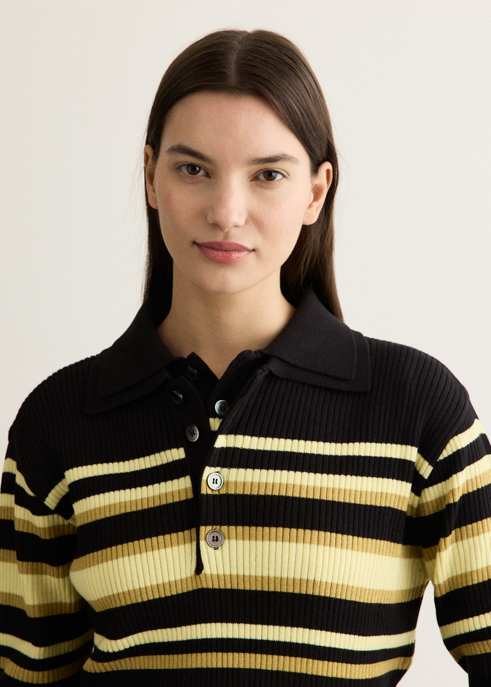 Layered Collar Pit Stripe Polo Sweater