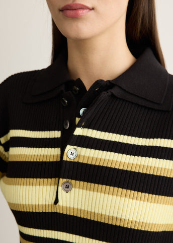 Layered Collar Pit Stripe Polo Sweater