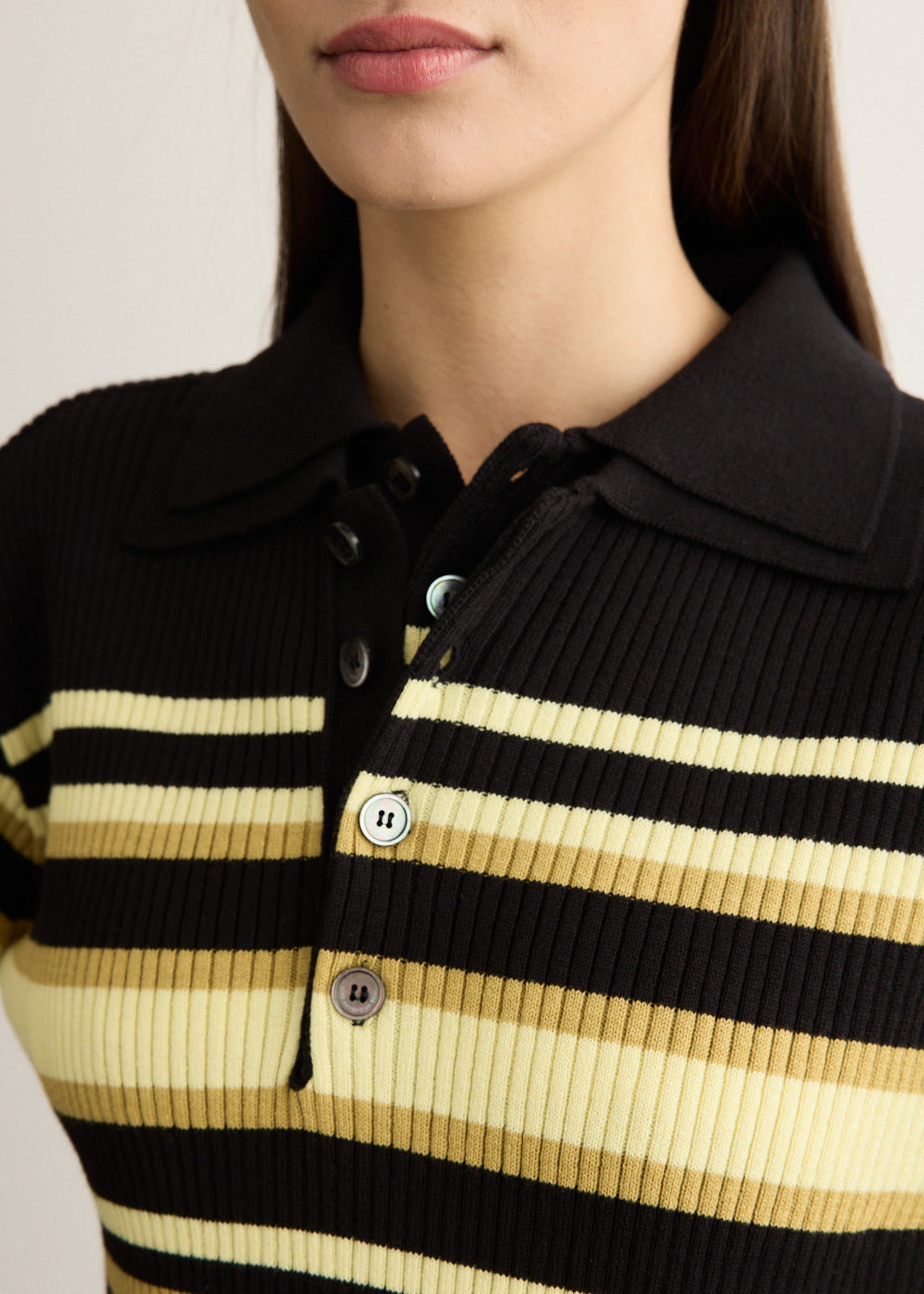 Layered Collar Pit Stripe Polo Sweater